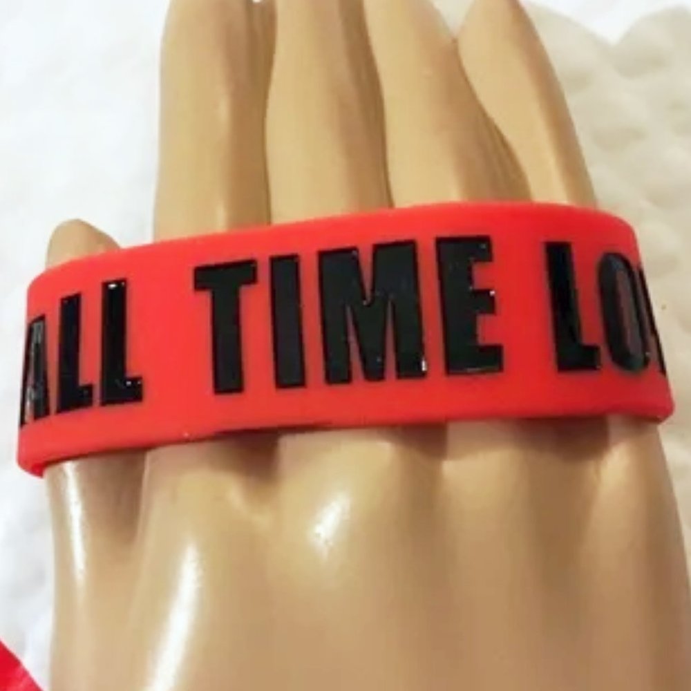 (1) DEBOSSED ALL TIME LOW BAND WRISTBAND ACCESSORY RED BLACK BRACELET 1" WIDE